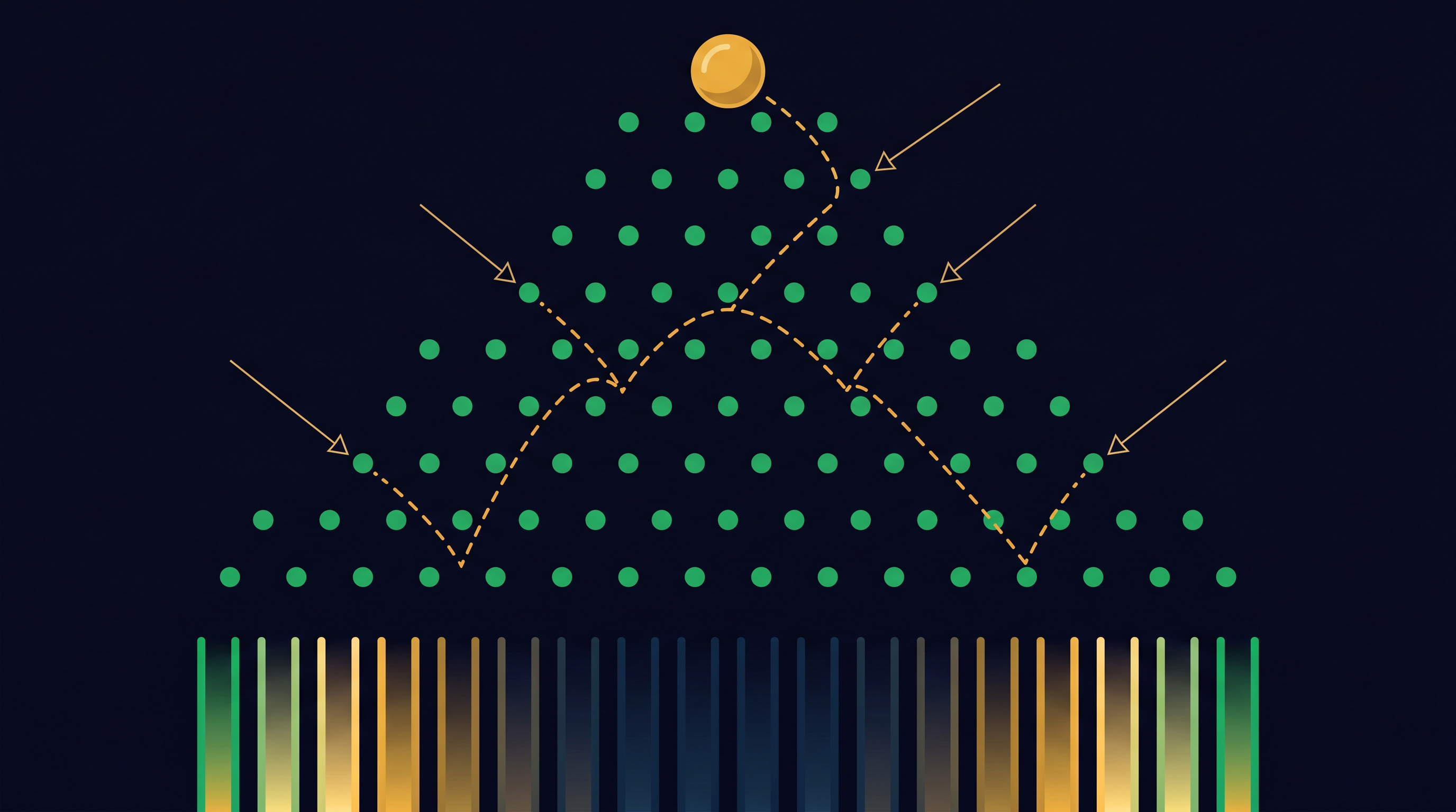 Plinko board diagram showing the ball path and outer multiplier slots